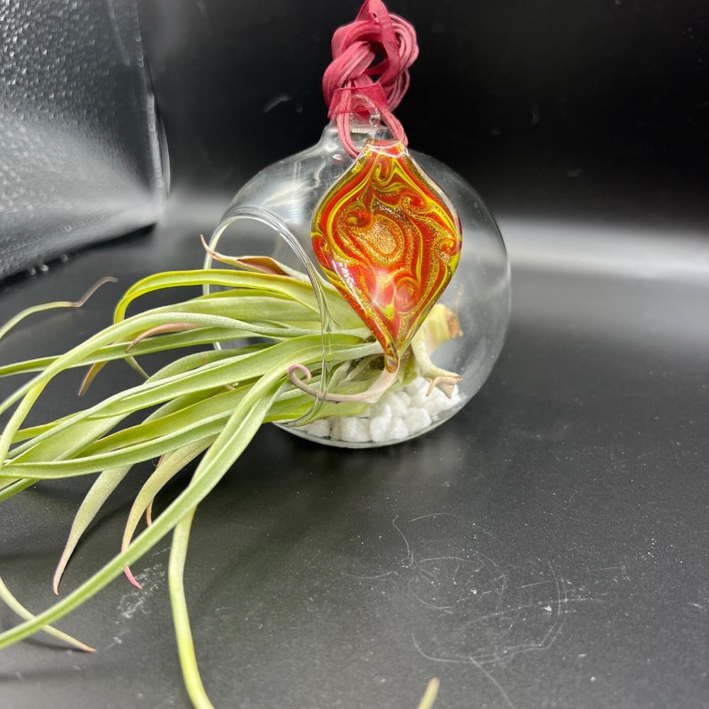 Glass Pendant Ribbon Cord Necklace Handmade Orange Red Fashion Jewelry
